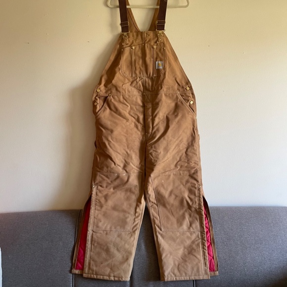 Vintage Carhartt Quilted Lined Canvas Bib Overalls Brown Made In The USA 6FBQZ - Picture 2 of 11